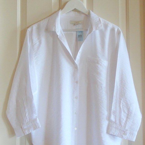 LOFT Bright White Shirt Medium Petite - Picture 1 of 10
